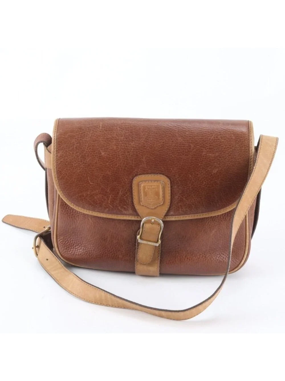 Celine Triomphe Leather Shoulder Bag Crossbody Messenger Brown